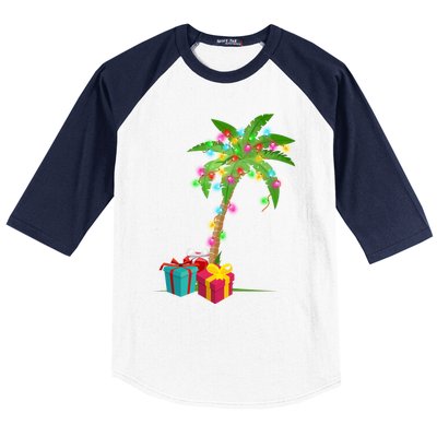 Christmas Palm Tree Coconut Lights Beach Hawaii Xmas Gifts Long Sleeve Baseball Sleeve Shirt