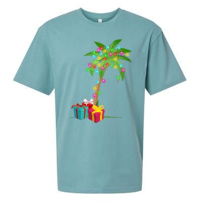 Christmas Palm Tree Coconut Lights Beach Hawaii Xmas Gifts Long Sleeve Sueded Cloud Jersey T-Shirt