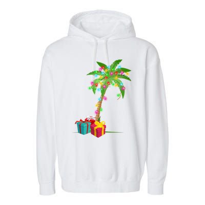 Christmas Palm Tree Coconut Lights Beach Hawaii Xmas Gifts Long Sleeve Garment-Dyed Fleece Hoodie