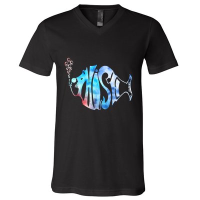 Colorful Phishjam Tiedye For Fisherman Fish Graphic V-Neck T-Shirt