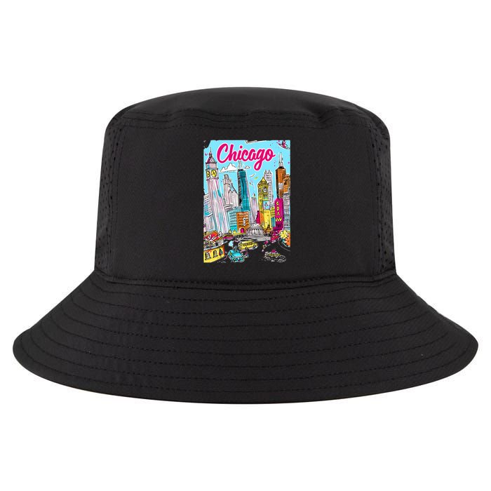 Chicago Preppy Travel Design Cool Comfort Performance Bucket Hat