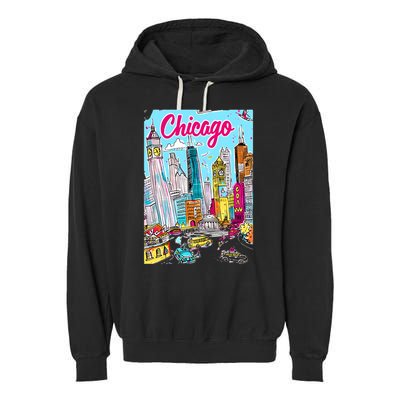Chicago Preppy Travel Design Garment-Dyed Fleece Hoodie