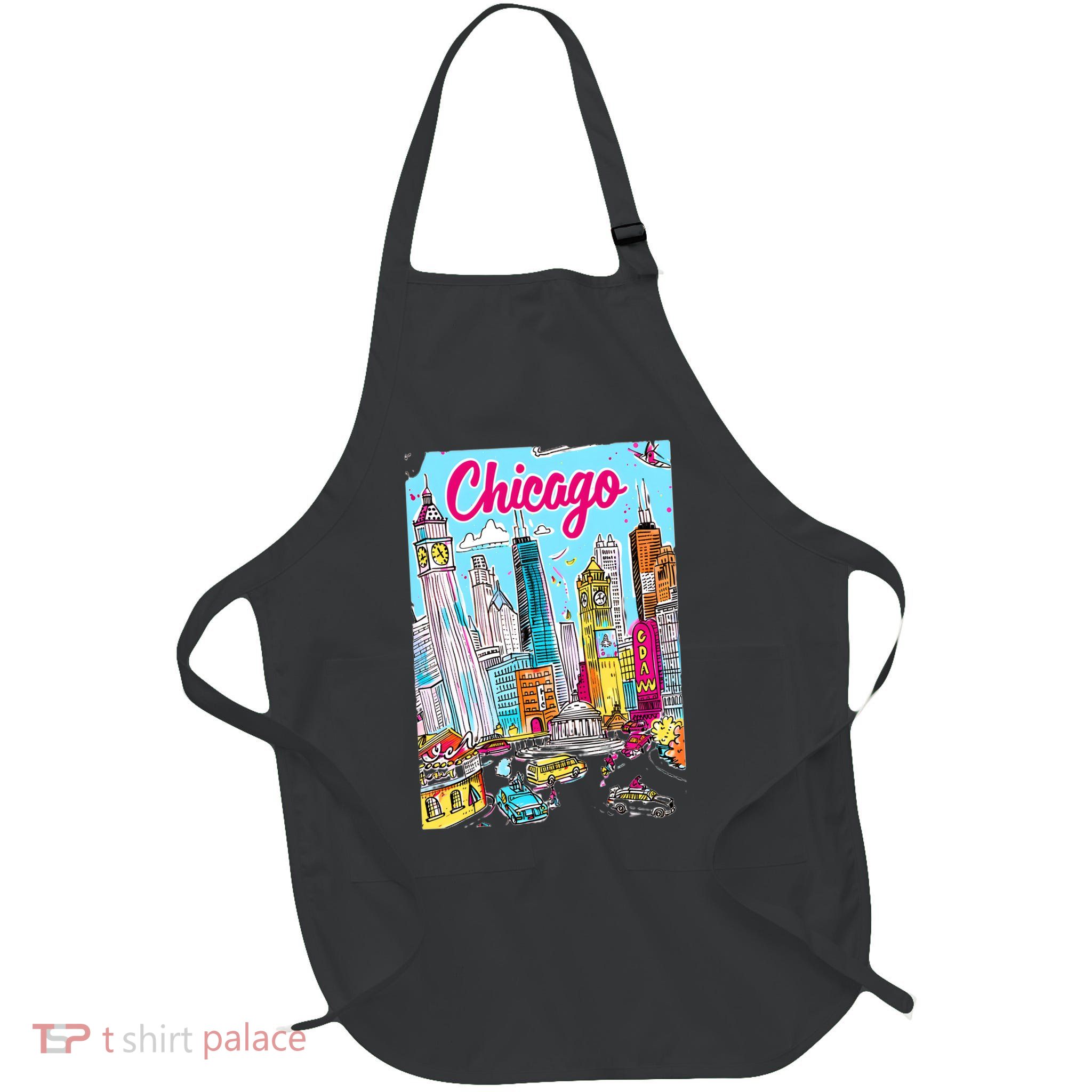 Chicago Preppy Travel Design Full-Length Apron With Pockets