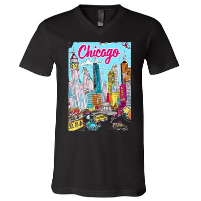 Chicago Preppy Travel Design V-Neck T-Shirt