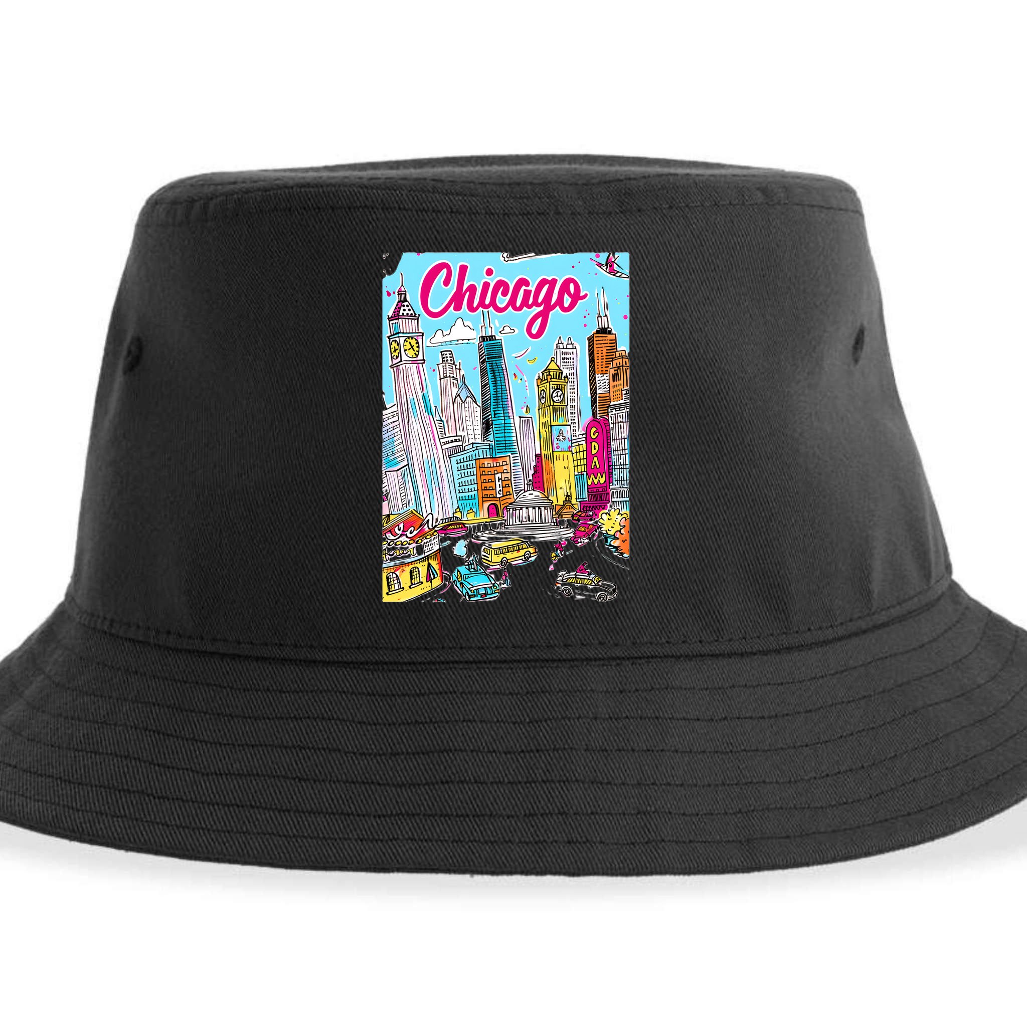Chicago Preppy Travel Design Sustainable Bucket Hat