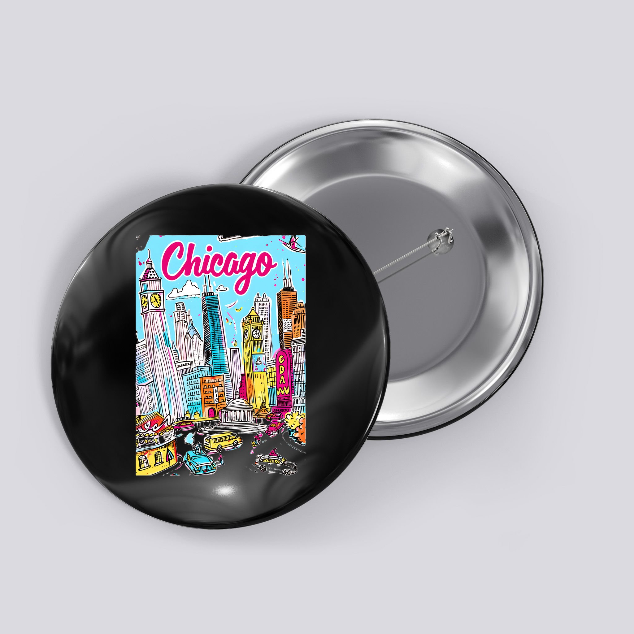 Chicago Preppy Travel Design Button