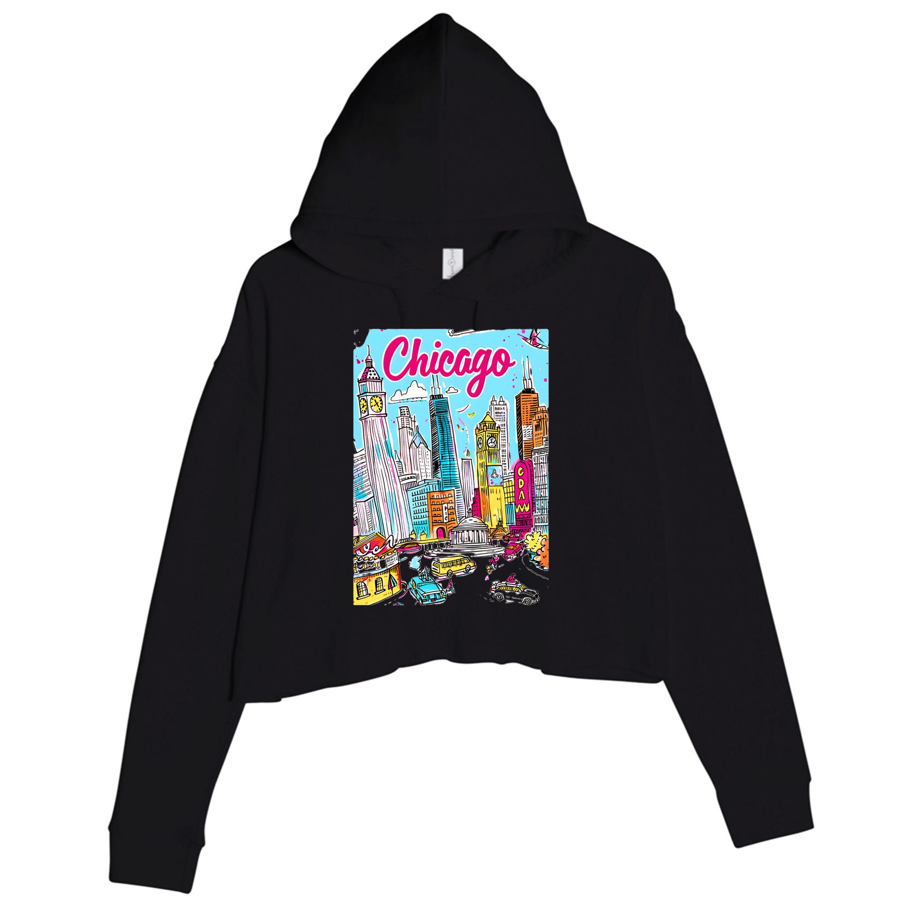 Chicago Preppy Travel Design Crop Fleece Hoodie