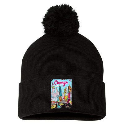 Chicago Preppy Travel Design Pom Pom 12in Knit Beanie