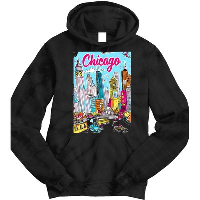 Chicago Preppy Travel Design Tie Dye Hoodie