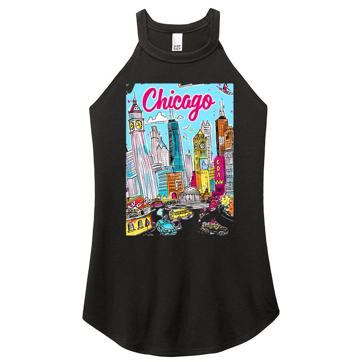 Chicago Preppy Travel Design Women's Perfect Tri Rocker Tank