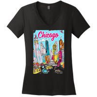 Chicago Preppy Travel Design Women's V-Neck T-Shirt