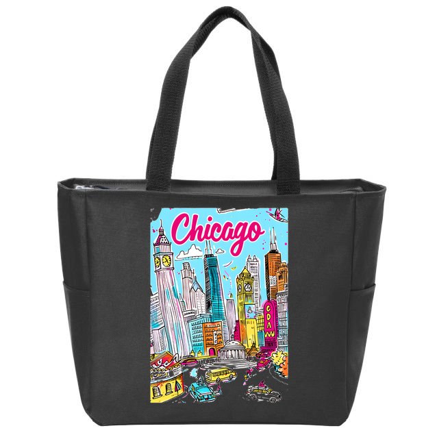 Chicago Preppy Travel Design Zip Tote Bag