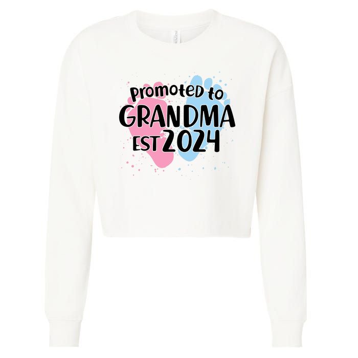 Cute Promoted To Grandma Est 2024 Cropped Pullover Crew