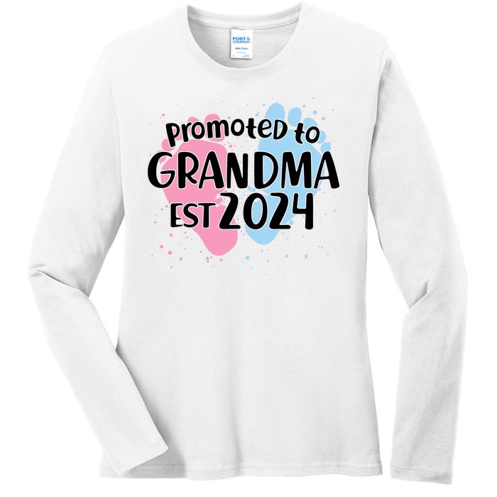 Cute Promoted To Grandma Est 2024 Ladies Long Sleeve Shirt