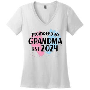 Cute Promoted To Grandma Est 2024 Women's V-Neck T-Shirt