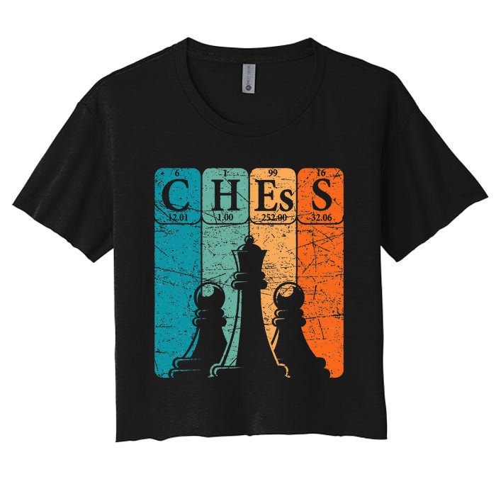 Chess Periodic Table Elements Nerd Chess Player Vintage Women's Crop Top Tee