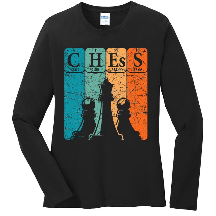 Chess Periodic Table Elements Nerd Chess Player Vintage Ladies Long Sleeve Shirt