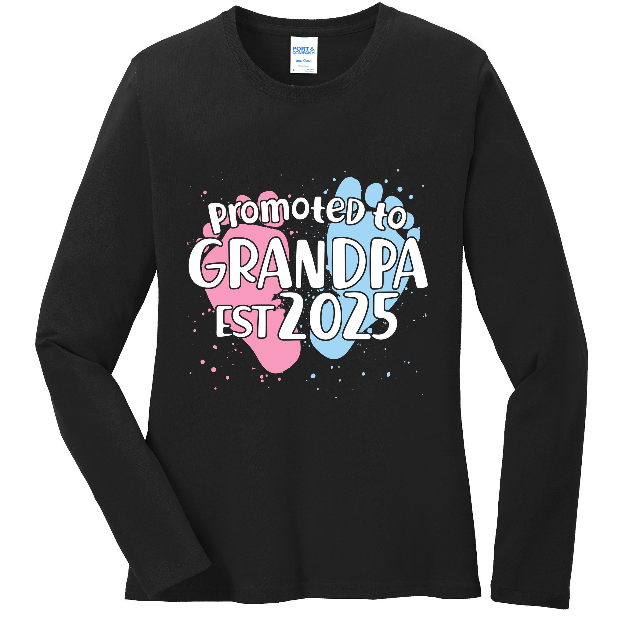 Cute Promoted To Grandpa Est 2025 Ladies Long Sleeve Shirt