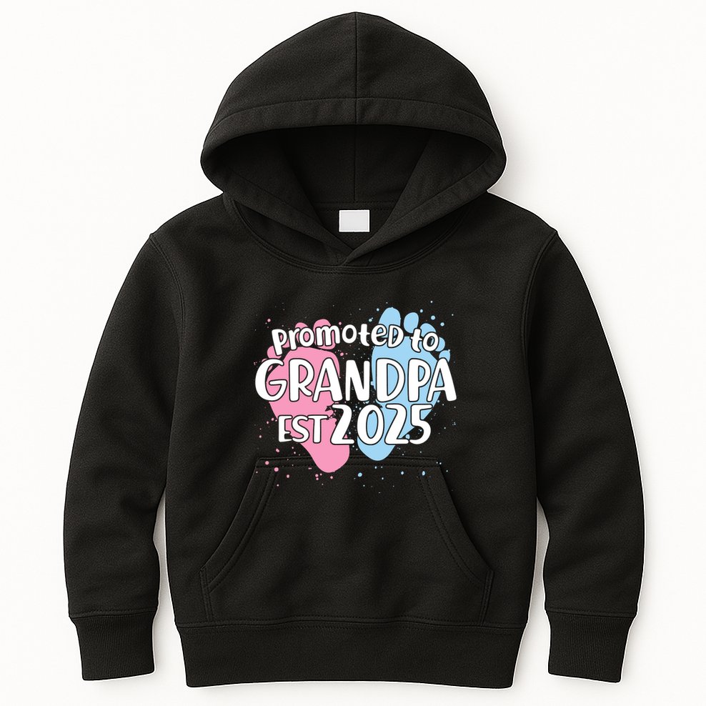 Cute Promoted To Grandpa Est 2025 Kids Hoodie