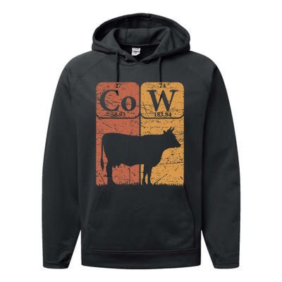 Cow Periodic Table Elements Cow Farmer Vintage Cow Lover Performance Fleece Hoodie