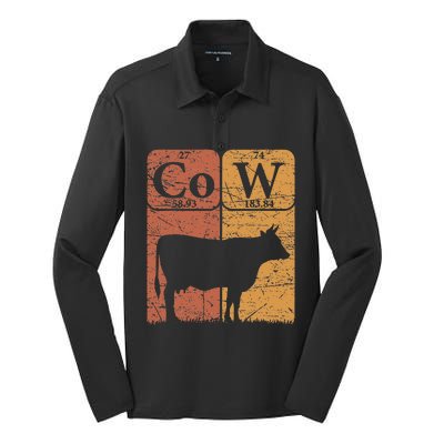 Cow Periodic Table Elements Cow Farmer Vintage Cow Lover Silk Touch Performance Long Sleeve Polo