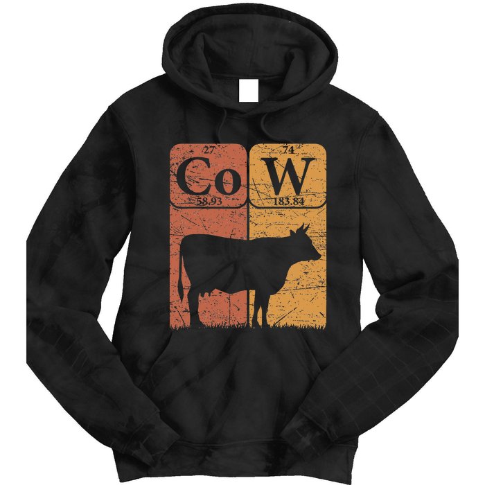 Cow Periodic Table Elements Cow Farmer Vintage Cow Lover Tie Dye Hoodie