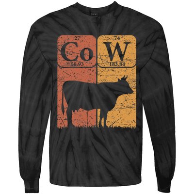 Cow Periodic Table Elements Cow Farmer Vintage Cow Lover Tie-Dye Long Sleeve Shirt