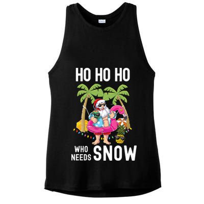 Christmas Palm Tree Santa Surfing Summer Beach Vacation Ladies PosiCharge Tri-Blend Wicking Tank