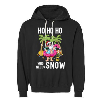 Christmas Palm Tree Santa Surfing Summer Beach Vacation Garment-Dyed Fleece Hoodie