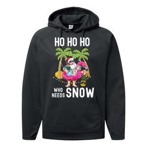 Christmas Palm Tree Santa Surfing Summer Beach Vacation Performance Fleece Hoodie