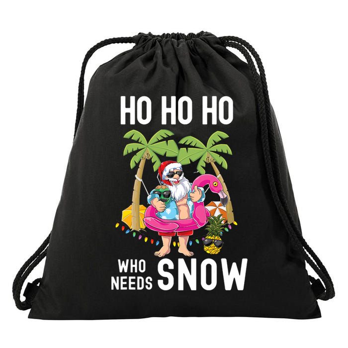 Christmas Palm Tree Santa Surfing Summer Beach Vacation Drawstring Bag