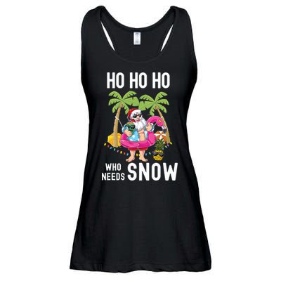 Christmas Palm Tree Santa Surfing Summer Beach Vacation Ladies Essential Flowy Tank