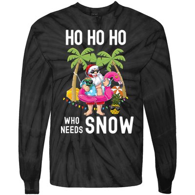 Christmas Palm Tree Santa Surfing Summer Beach Vacation Tie-Dye Long Sleeve Shirt