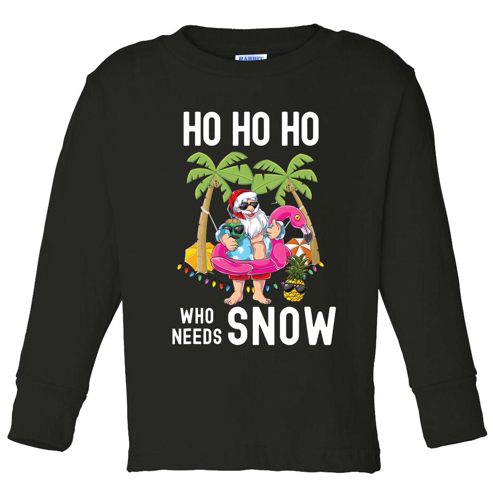 Christmas Palm Tree Santa Surfing Summer Beach Vacation Toddler Long Sleeve Shirt