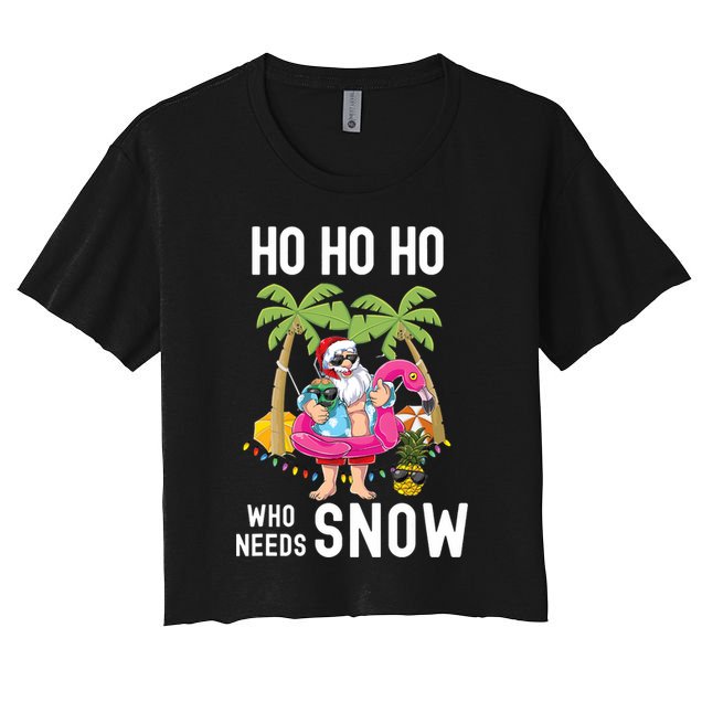Christmas Palm Tree Santa Surfing Summer Beach Vacation Crop Top