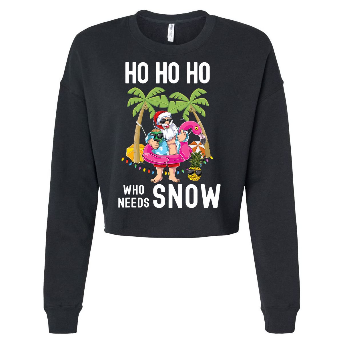 Christmas Palm Tree Santa Surfing Summer Beach Vacation Cropped Pullover Crew