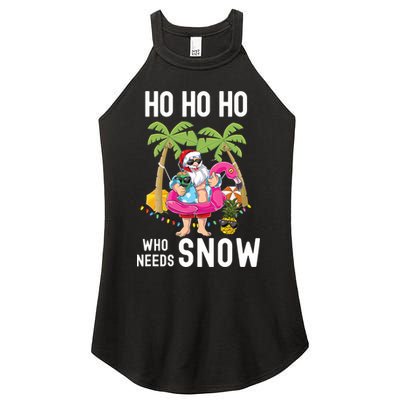Christmas Palm Tree Santa Surfing Summer Beach Vacation Women's Perfect Tri Rocker Tank