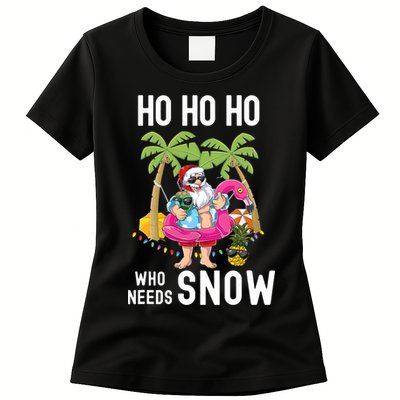 Christmas Palm Tree Santa Surfing Summer Beach Vacation Womens T-Shirt