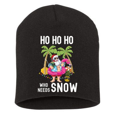 Christmas Palm Tree Santa Surfing Summer Beach Vacation Short Acrylic Beanie
