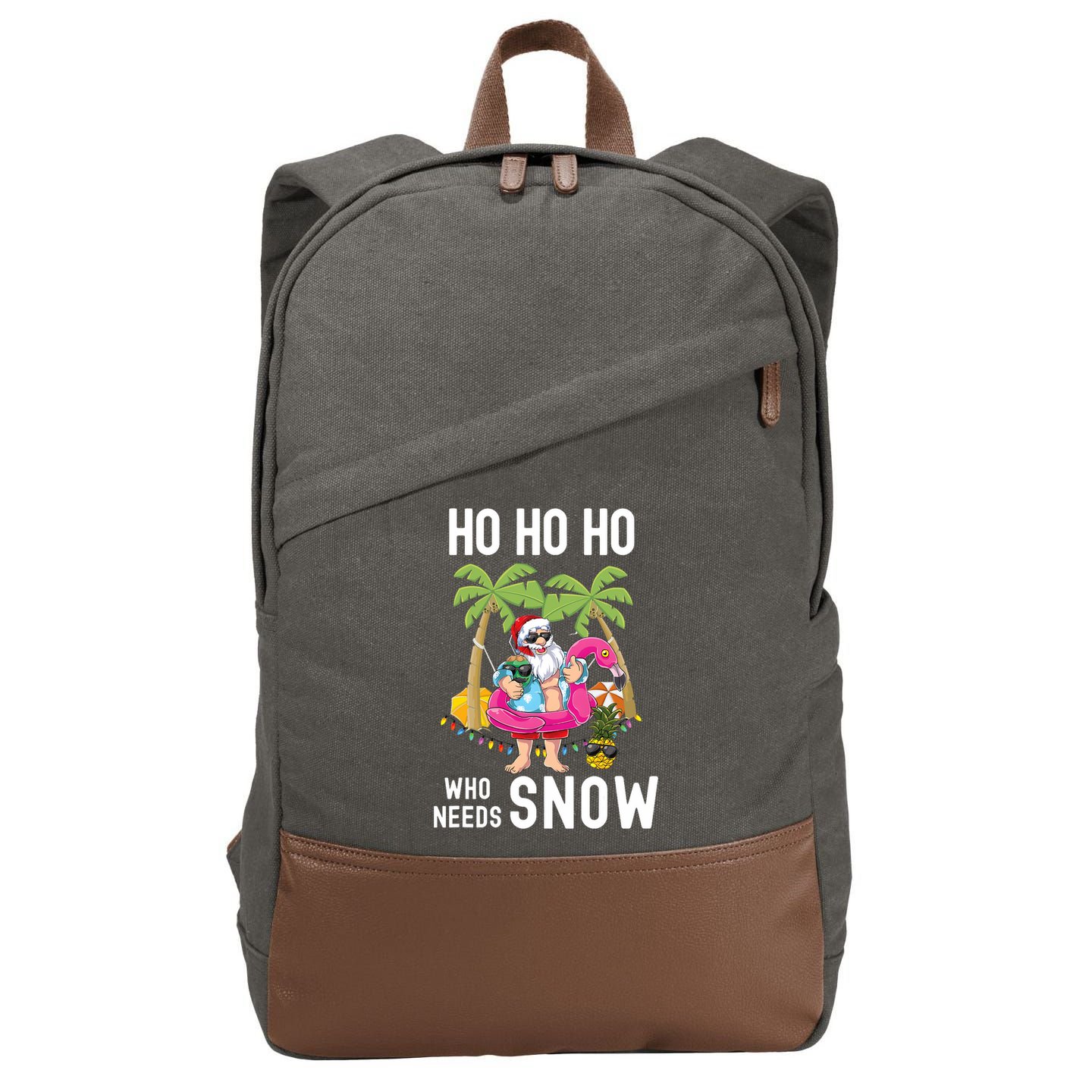 Christmas Palm Tree Santa Surfing Summer Beach Vacation Cotton Canvas Backpack