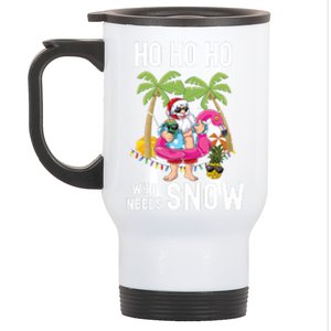 Christmas Palm Tree Santa Surfing Summer Beach Vacation Stainless Steel Travel Mug