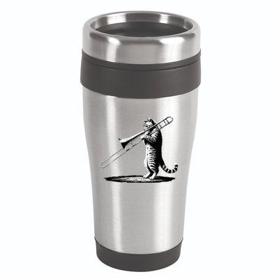 Cat Playing Trombone Player Trombonist Instrument 16oz Travel Tumbler
