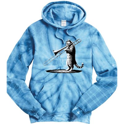 Cat Playing Trombone Player Trombonist Instrument Tie Dye Hoodie