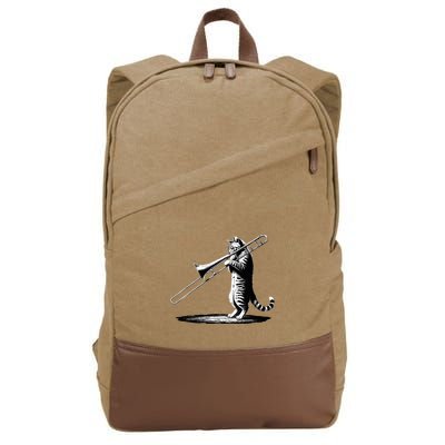 Cat Playing Trombone Player Trombonist Instrument Cotton Canvas Backpack