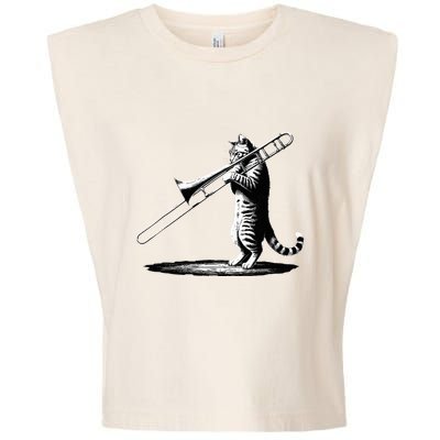 Cat Playing Trombone Player Trombonist Instrument Garment-Dyed Women's Muscle Tee