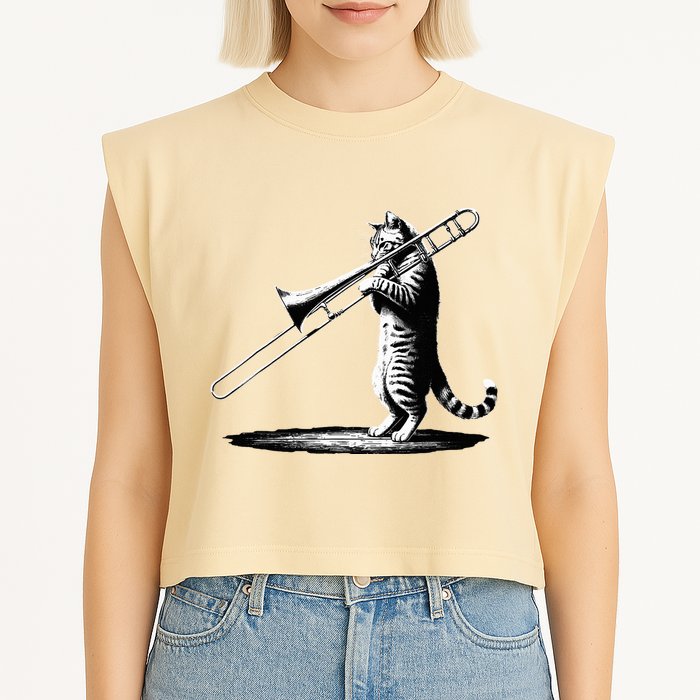 Cat Playing Trombone Player Trombonist Instrument Garment-Dyed Women's Muscle Tee