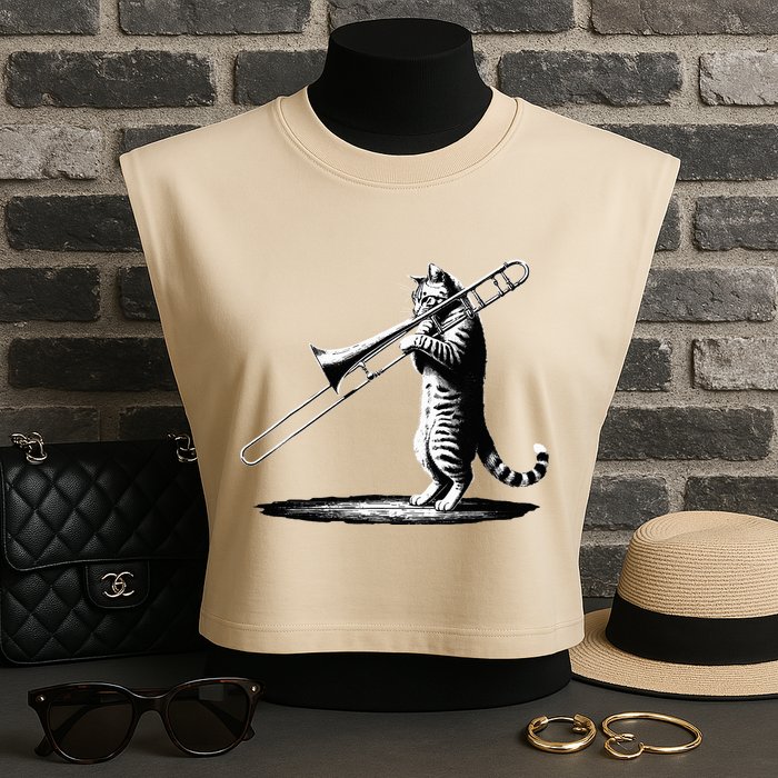 Cat Playing Trombone Player Trombonist Instrument Garment-Dyed Women's Muscle Tee