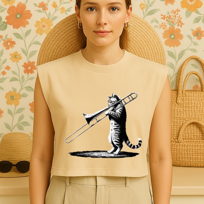 Cat Playing Trombone Player Trombonist Instrument Garment-Dyed Women's Muscle Tee