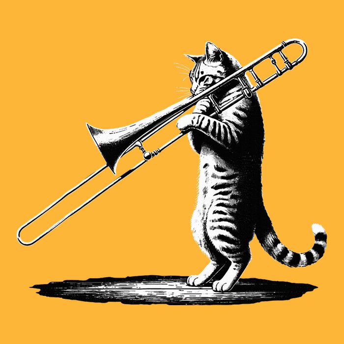 Cat Playing Trombone Player Trombonist Instrument Pom Pom 12in Knit Beanie