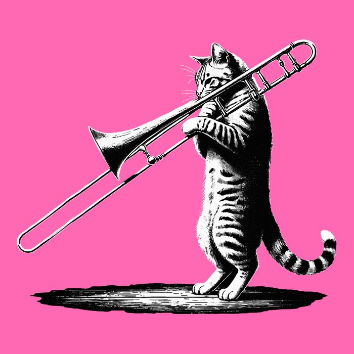 Cat Playing Trombone Player Trombonist Instrument Stripe Pom Pom Beanie